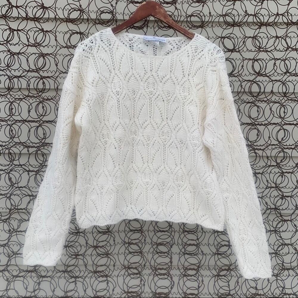 Vintage 90s airy lacy knit cream sweater